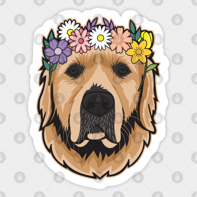 Golden Retriever Wearing A Flower Crown Sticker by Dogiviate